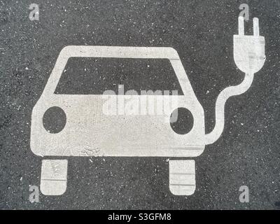 Parking symbol for electric cars on asphalt Stock Photo