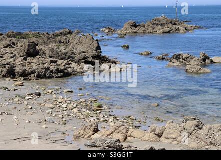 Sea and rocks at the island of Houat in Brittany, Morbihan, France Stock Photo