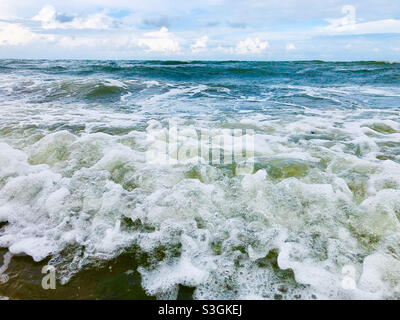 Waves crushing on the beach in Corpus Christi Texas Stock Photo