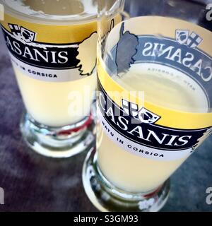 Two glasses of Casanis Corsican pastis. Stock Photo