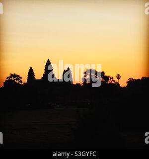 Angkor wat golden color was before sunrise. Stock Photo