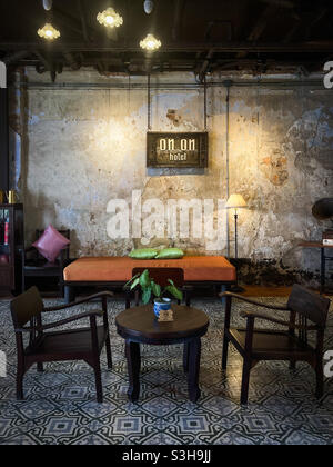View of the lobby of the historic “Memory at On On” hotel in Phuket’s Old Town in Thailand. Stock Photo