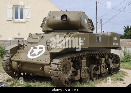 The tank from the second world war close by the bunker museum , Grand Blockhaus in Batz Sur Mer, Loire Atlantique in France Stock Photo