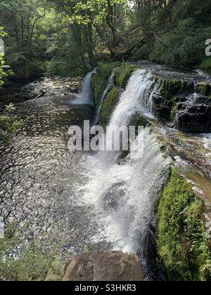 Sgwd y pannwr waterfall on the river afon mellte in Brecon South Wales Stock Photo