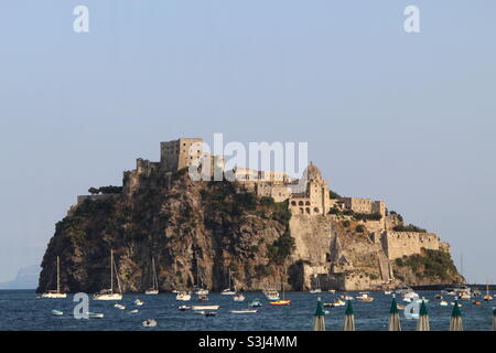 Castello Aragonese d’Ischia, the Aragon castle of Ischia Island in Italy. The castle was built in 474. BC and is connected to the island of Ischia by a stone bridge 220 meters long Stock Photo