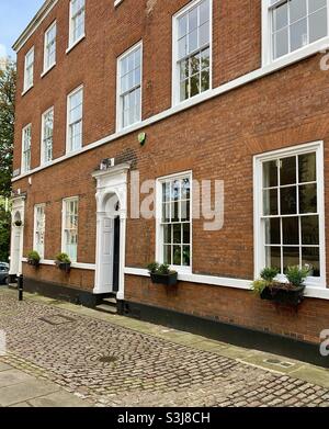 Elegant Georgian town houses of 1788 on historic Castle Gate, Nottingham UK, near Nottingham Castle. Grade II listed buildings, they were converted and the interior re-designed c1970. Stock Photo