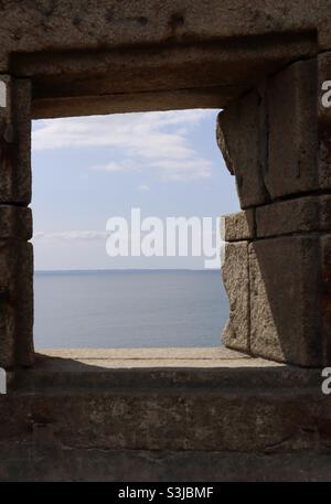 View from a bunker on the ocean Stock Photo