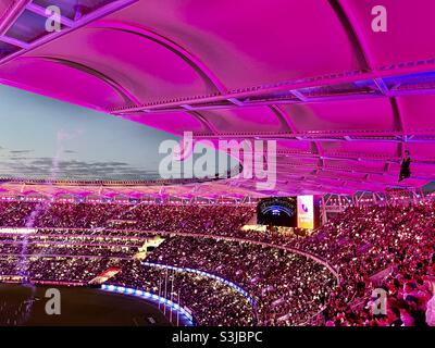 Half time entertainment and lights at 2021 AFL Grand Final Optus Stadium Perth Western Australia. Stock Photo