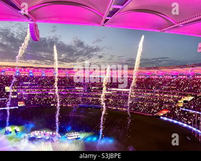 Half time entertainment and lights at 2021 AFL Grand Final Optus Stadium Perth Western Australia. Stock Photo