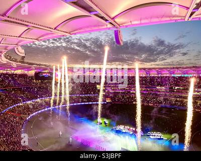 Half time entertainment and lights at 2021 AFL Grand Final Optus Stadium Perth Western Australia. Stock Photo