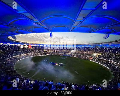 Half time entertainment and lights at 2021 AFL Grand Final Optus Stadium Perth Western Australia. Stock Photo