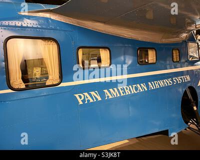 Cradle of aviation Museum has an early Pan-American airways system plane on display, Garden City Long Island, New York, 2021 Stock Photo