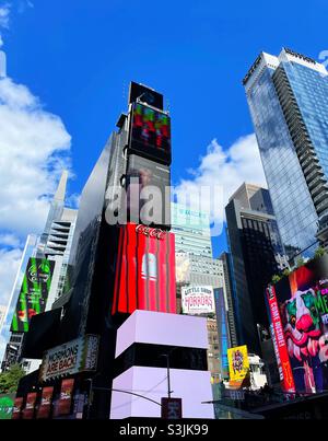 The skyscrapers in Times Square are covered in electronic advertisements, 2021, NYC, USA Stock Photo