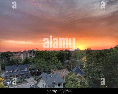 Sunset on the horizon in Toronto, Canada. Stock Photo