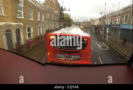 Rainy day view from top of London bus Stock Photo