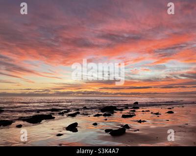 Spectacular beach sunset in Southern California Stock Photo