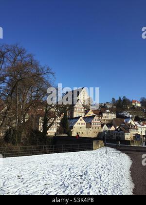 Scenic view of the old town of Schwäbisch Hall in Germany Stock Photo