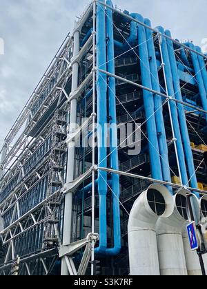 Centre Pompidou in Paris, an icon of modern architecture showcasing a revolutionary inside-out design, and houses the Musee National d’Arte Moderne, IRCAM, and Bibliotheque publique de information Stock Photo