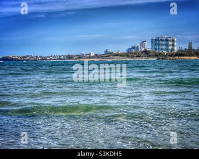 View to the south over the Maroochy River toward Cottontree and Maroochydore, Queensland, Australia. Stock Photo