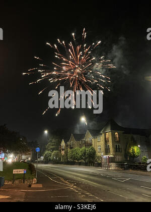 Fireworks over Guiseley West Yorkshire on Bonfire night Stock Photo