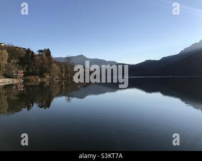 View over Lake Caldonazzo in Trentino, Northern Italy, on a sunny autumn day Stock Photo