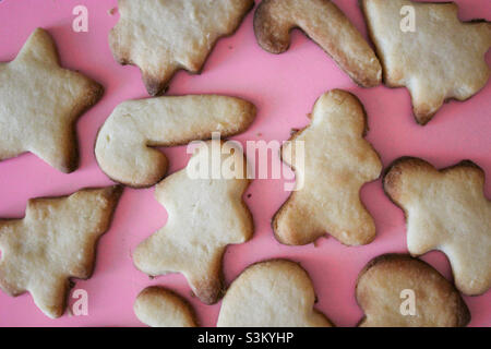 Christmas cookies on the pink background Stock Photo