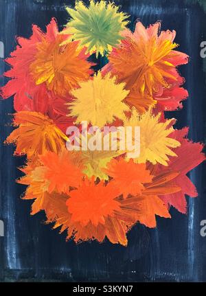 Autumn leaves, acrylic painting with black background. Stock Photo