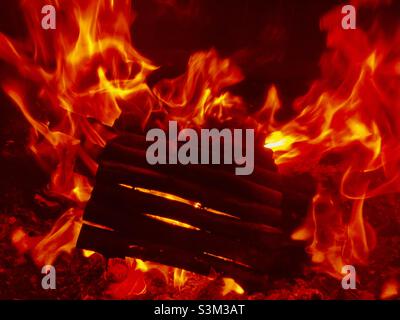 A wood fire in the fireplace Stock Photo