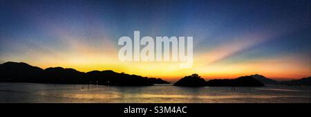 Sunset over Sunny Bay, Lantau Island, Hong Kong Stock Photo