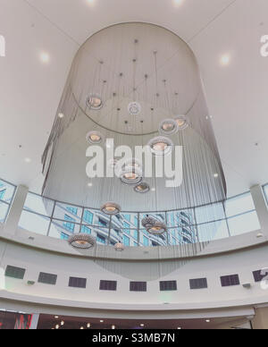 Ceiling lighting and decor, Tanger Outlets, Foxwoods Casino Resort, Ledyard, New London County, Connecticut, United States, North America Stock Photo