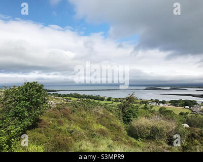 View of Clew Bay in Murrisk Ireland as seen from Croagh Patrick Holy Mountain. Stock Photo