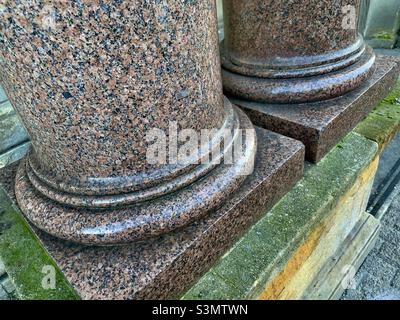 Pink granite columns at the entrance to a High Street bank in Worcester Stock Photo