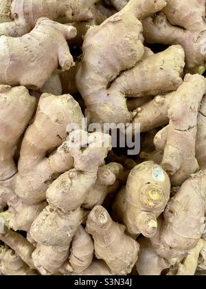 Root ginger for sale in a Worcestershire farm shop Stock Photo