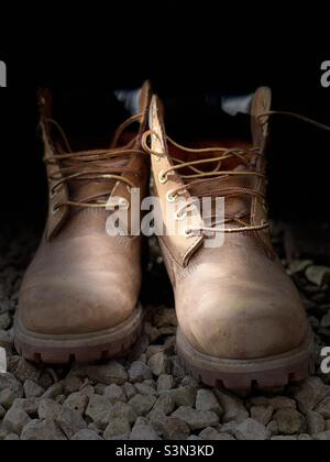 Timberland Work Boots Outdoors builders boots building site Stock Photo