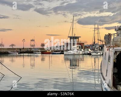 Acciaroli harbor, Marina di Acciaroli, Pollica Stock Photo