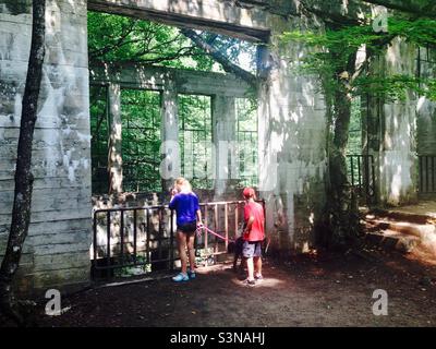Lovely family hike to the Carbide Willson Ruins in Gatineau Park. Stock Photo