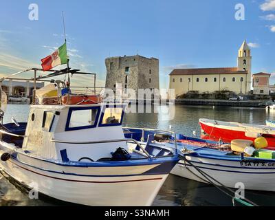 Acciaroli harbor, Marina di Acciaroli, Pollica Stock Photo