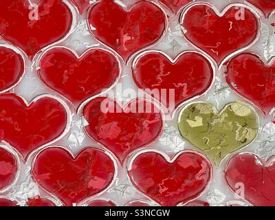 A photograph of part of a Valentine’s Day tablecloth spread over a dining room table has been made painterly and textured using the IOS app Glaze, just in time for the sweetheart holiday. Stock Photo