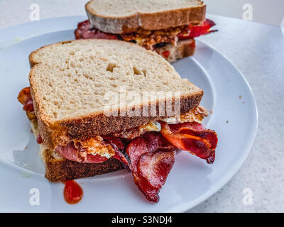 Bacon and egg sandwich on Wholemeal bread Stock Photo
