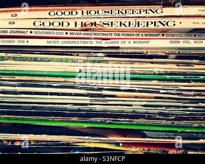 Close up of a stack of vintage magazines from 1960s and 1970s, USA, 2022 Stock Photo