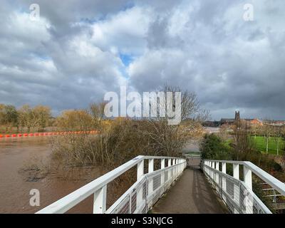 Flooding on the river Severn in Worcester Stock Photo