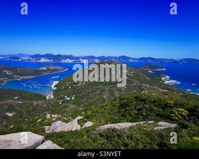 A view of Ling Kok Shan from mount Stenhouse. Lamma island, Hong Kong. Stock Photo