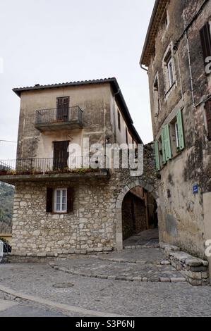 On the edge of the medieval town of Gorbio France. Stock Photo