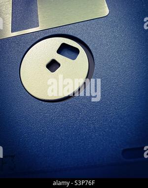 Floppy disk transfer to computer laptop and cloud Stock Photo