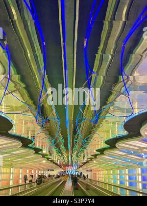 Light tunnel OHare  airport Chicago Stock Photo