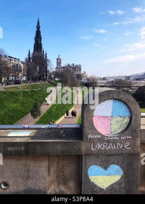 Poland stands with Ukraine Graffiti for the Russia Ukraine conflict at the mound, Edinburgh Scotland Stock Photo