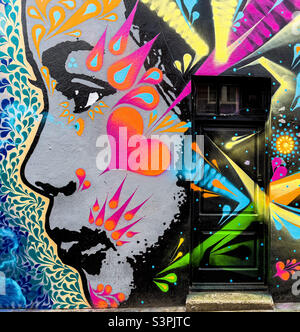 Graffiti of beautiful woman, Brick Lane, Shoreditch, London. Stock Photo
