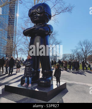 December, 2021, “The Great Debate,” a sculpture by Hebru Brantley, The Battery, Lower Manhattan, New York, New York, United States, North America Stock Photo