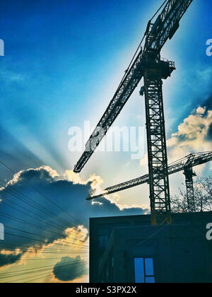 Cranes working on a housing project in Bristol City Centre. Stock Photo