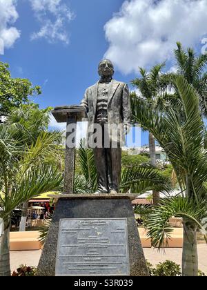 Benito Juárez Garcia statue in the plaza of San Miguel, Cozumel, Mexico. He was President from 1858 to 1872. He was a liberal politician and lawyer he looked to the US rather than Europe. Stock Photo